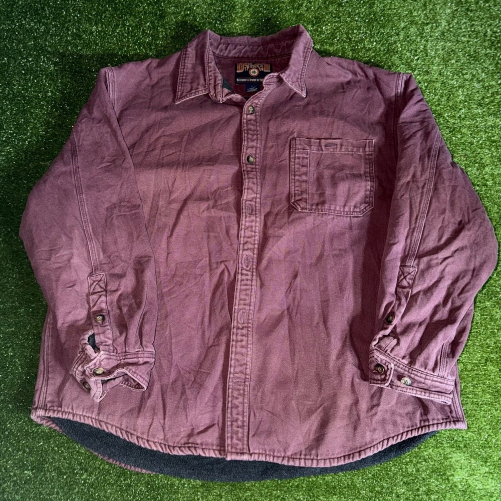 Duluth Trading Co Mens 2XL Fleece Lined Canvas Shirt Jacket Maroon Burgundy